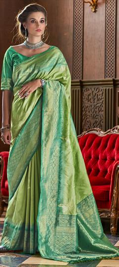 Party Wear, Traditional Green color Saree in Art Silk, Silk fabric with South Weaving, Zari work : 1949056