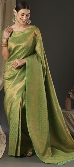 Party Wear, Traditional Green color Saree in Art Silk, Silk fabric with South Weaving, Zari work : 1949086