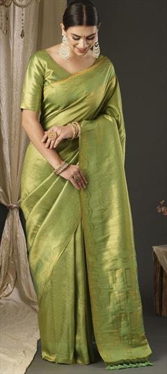 Party Wear, Traditional Green color Saree in Art Silk, Silk fabric with South Weaving, Zari work : 1949088