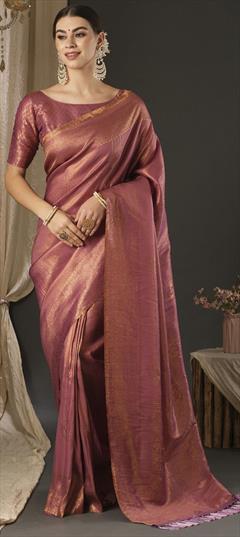 Party Wear, Traditional Pink and Majenta color Saree in Tissue fabric with South Sequence, Weaving work : 1949099