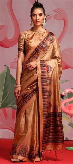 Party Wear, Traditional Beige and Brown color Saree in Art Silk, Silk fabric with South Weaving work : 1949141