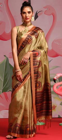 Party Wear, Traditional Beige and Brown color Saree in Art Silk, Silk fabric with South Weaving work : 1949143