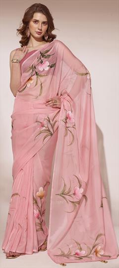 Festive, Reception, Traditional Pink and Majenta color Saree in Organza Silk fabric with Classic Floral, Printed work : 1949175