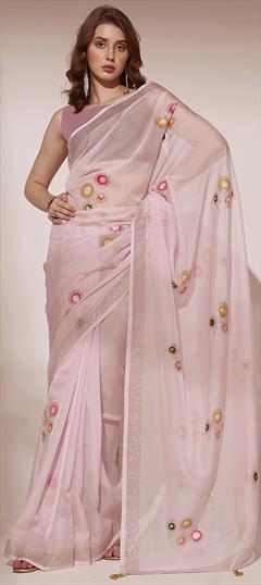 Festive, Reception, Traditional Pink and Majenta color Saree in Organza Silk fabric with Classic Floral, Printed work : 1949177