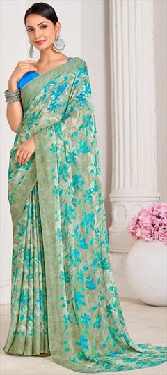 Casual Multicolor color Saree in Chiffon fabric with Classic Floral, Printed work : 1949196