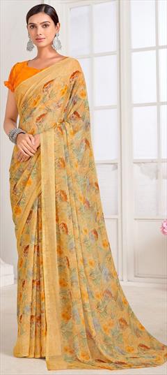 Casual Yellow color Saree in Chiffon fabric with Classic Floral, Printed work : 1949200