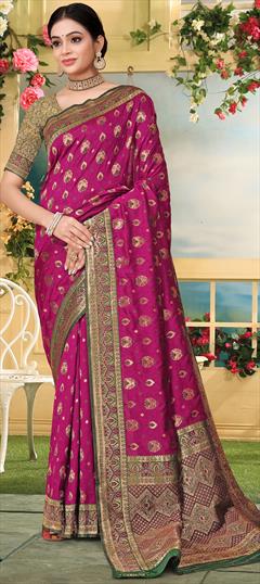 Festive, Traditional Purple and Violet color Saree in Banarasi Silk fabric with South Weaving work : 1949208