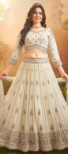 Bridal, Reception, Wedding White and Off White color Ready to Wear Lehenga in Georgette fabric with Flared Sequence, Thread work : 1949218