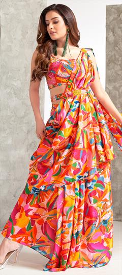 Designer Multicolor color Salwar Kameez in Silk fabric with Ruffle Printed work : 1949312