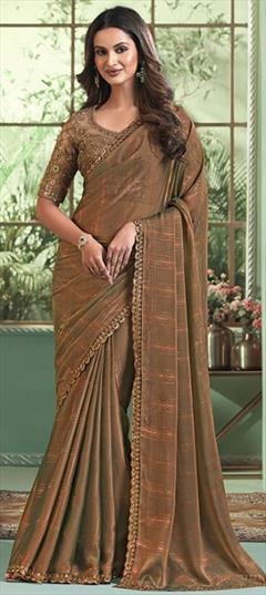 Reception, Wedding Beige and Brown color Saree in Georgette fabric with Classic Lace work : 1949364