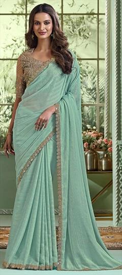 Reception, Wedding Green color Saree in Chiffon fabric with Classic Lace work : 1949367