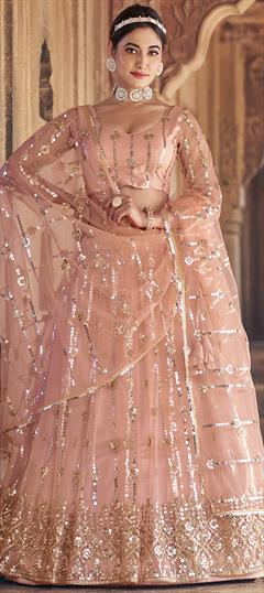 Bridal, Wedding Pink and Majenta color Lehenga in Net fabric with Flared Sequence, Thread work : 1949397