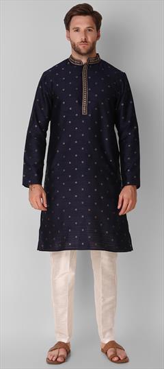 Party Wear Blue color Kurta Pyjamas in Jacquard fabric with Embroidered, Thread, Weaving work : 1949400