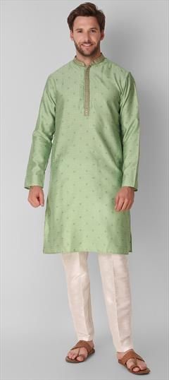 Party Wear Green color Kurta Pyjamas in Jacquard fabric with Embroidered, Thread, Weaving work : 1949402