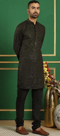 Party Wear Green color Kurta Pyjamas in Cotton fabric with Embroidered, Sequence work : 1949410