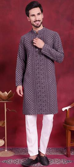 Party Wear Black and Grey color Kurta Pyjamas in Georgette fabric with Embroidered work : 1949448