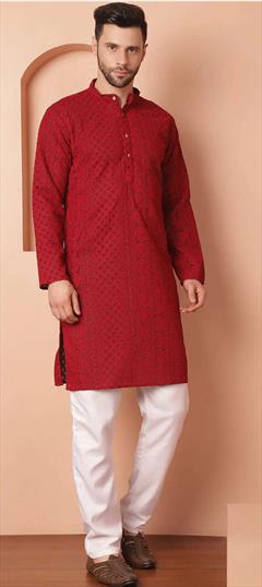 Party Wear Red and Maroon color Kurta Pyjamas in Georgette fabric with Embroidered work : 1949449