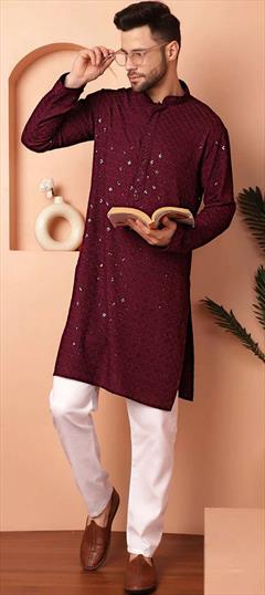Party Wear Purple and Violet color Kurta Pyjamas in Rayon fabric with Embroidered, Sequence work : 1949450
