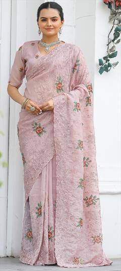 Festive, Reception, Wedding Pink and Majenta color Saree in Chiffon fabric with Classic Embroidered, Resham, Thread work : 1949538