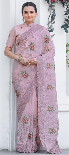 Festive, Reception, Wedding Purple and Violet color Saree in Chiffon fabric with Classic Embroidered, Resham, Thread work : 1949542