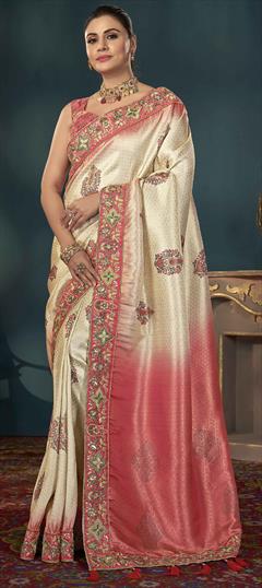 Festive, Traditional, Wedding Red and Maroon color Saree in Jacquard fabric with South Border, Digital Print, Embroidered work : 1949558