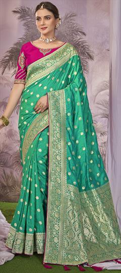Bridal, Wedding Green color Saree in Banarasi Silk fabric with South Weaving, Zari work : 1949560