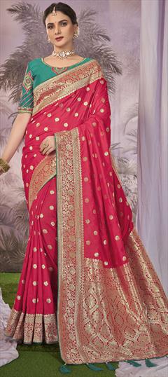 Bridal, Wedding Red and Maroon color Saree in Banarasi Silk fabric with South Weaving, Zari work : 1949561