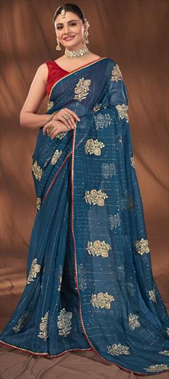 Bridal, Wedding Blue color Saree in Organza Silk fabric with Classic Sequence work : 1949563