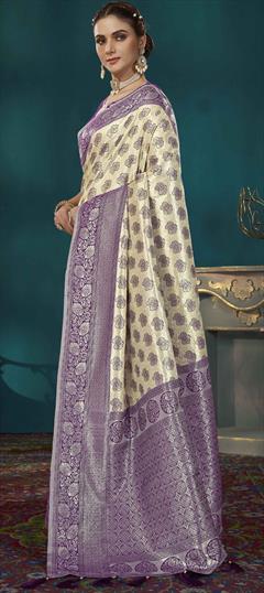 Bridal, Wedding Gold color Saree in Banarasi Silk fabric with South Embroidered, Resham, Weaving, Zari work : 1949567