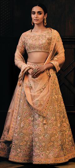 Bridal, Wedding Pink and Majenta color Lehenga in Net fabric with Flared Embroidered, Resham, Sequence, Thread work : 1949787