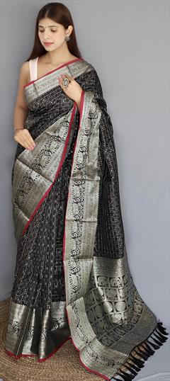 Festive, Traditional Black and Grey color Saree in Art Silk fabric with South Weaving work : 1949796