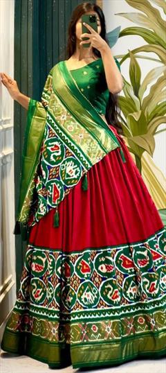 Engagement, Festive, Reception Red and Maroon color Lehenga in Tussar Silk fabric with Flared Printed work : 1949799