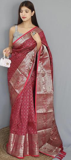 Festive, Traditional Pink and Majenta color Saree in Art Silk fabric with South Weaving work : 1949800