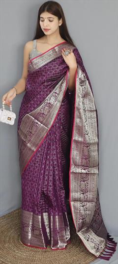 Festive, Traditional Purple and Violet color Saree in Art Silk fabric with South Weaving work : 1949801