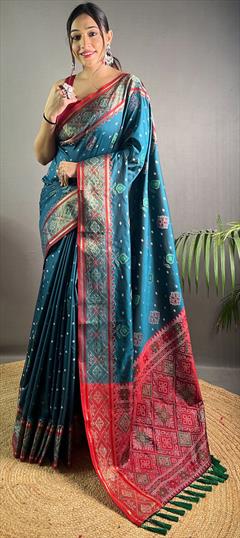 Party Wear, Traditional Blue color Saree in Art Silk fabric with South Weaving work : 1949803