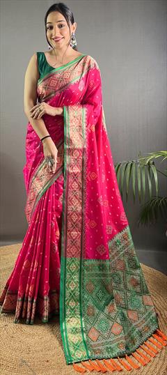 Party Wear, Traditional Pink and Majenta color Saree in Art Silk fabric with South Weaving work : 1949806