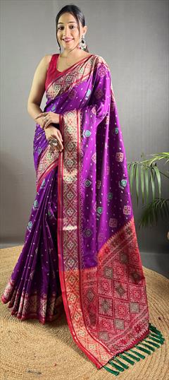 Party Wear, Traditional Purple and Violet color Saree in Art Silk fabric with South Weaving work : 1949808
