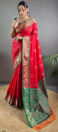 Party Wear, Traditional Red and Maroon color Saree in Art Silk fabric with South Weaving work : 1949809