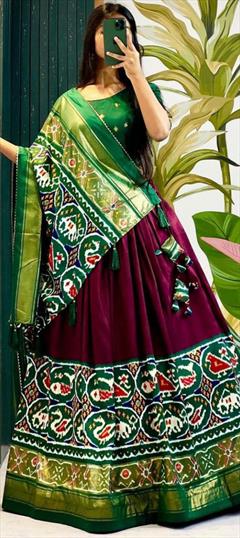 Engagement, Festive, Reception Purple and Violet color Lehenga in Tussar Silk fabric with Flared Printed work : 1949811