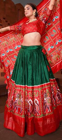 Engagement, Mehendi Sangeet, Reception Green color Lehenga in Dolla Silk fabric with Flared Printed work : 1949823