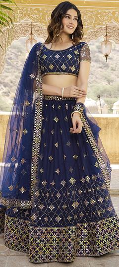 Bridal, Wedding Blue color Lehenga in Net fabric with Flared Embroidered, Sequence work : 1949840