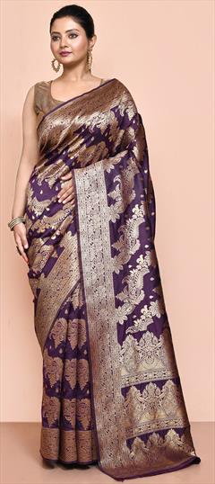 Bridal, Traditional, Wedding Purple and Violet color Saree in Kanjeevaram Silk fabric with South Weaving work : 1949881