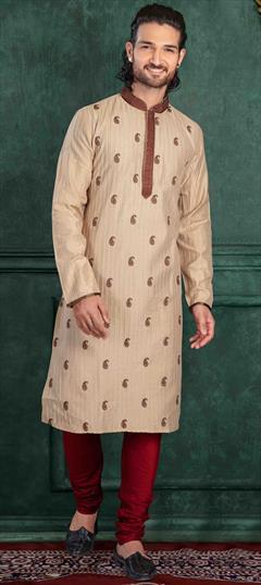 Party Wear Beige and Brown color Kurta Pyjamas in Blended fabric with Embroidered work : 1949916