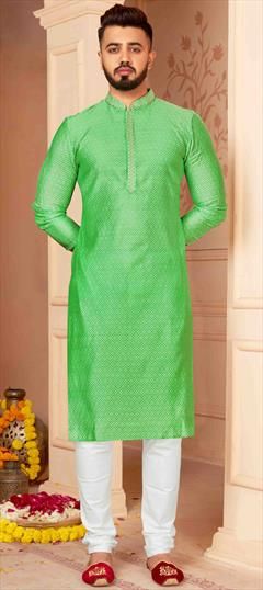 Party Wear Green color Kurta Pyjamas in Jacquard fabric with Weaving work : 1949922