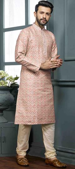 Party Wear Pink and Majenta color Kurta Pyjamas in Jacquard fabric with Weaving work : 1949929
