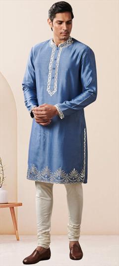 Party Wear Blue color Kurta Pyjamas in Art Silk fabric with Embroidered work : 1949969