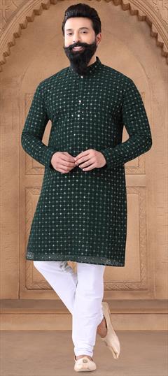 Party Wear Green color Kurta Pyjamas in Georgette fabric with Embroidered, Sequence, Thread work : 1949971