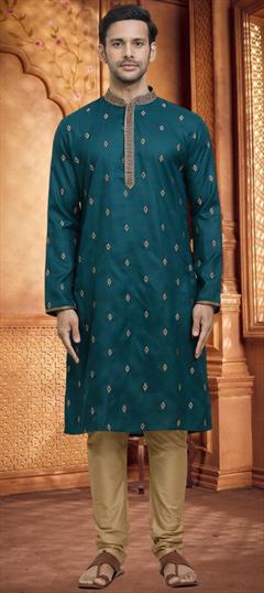 Festive, Party Wear Green color Kurta Pyjamas in Art Silk fabric with Embroidered work : 1949975