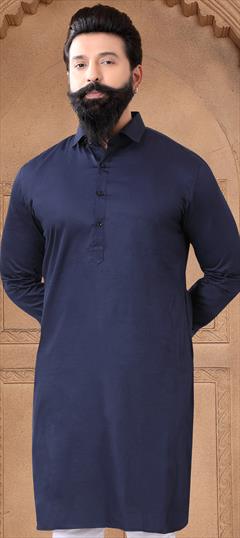 Party Wear Blue color Kurta in Cotton fabric with Thread work : 1950017