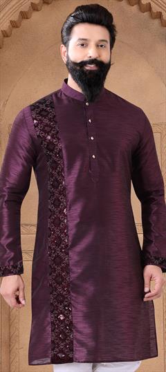 Party Wear Purple and Violet color Kurta in Silk fabric with Thread work : 1950018